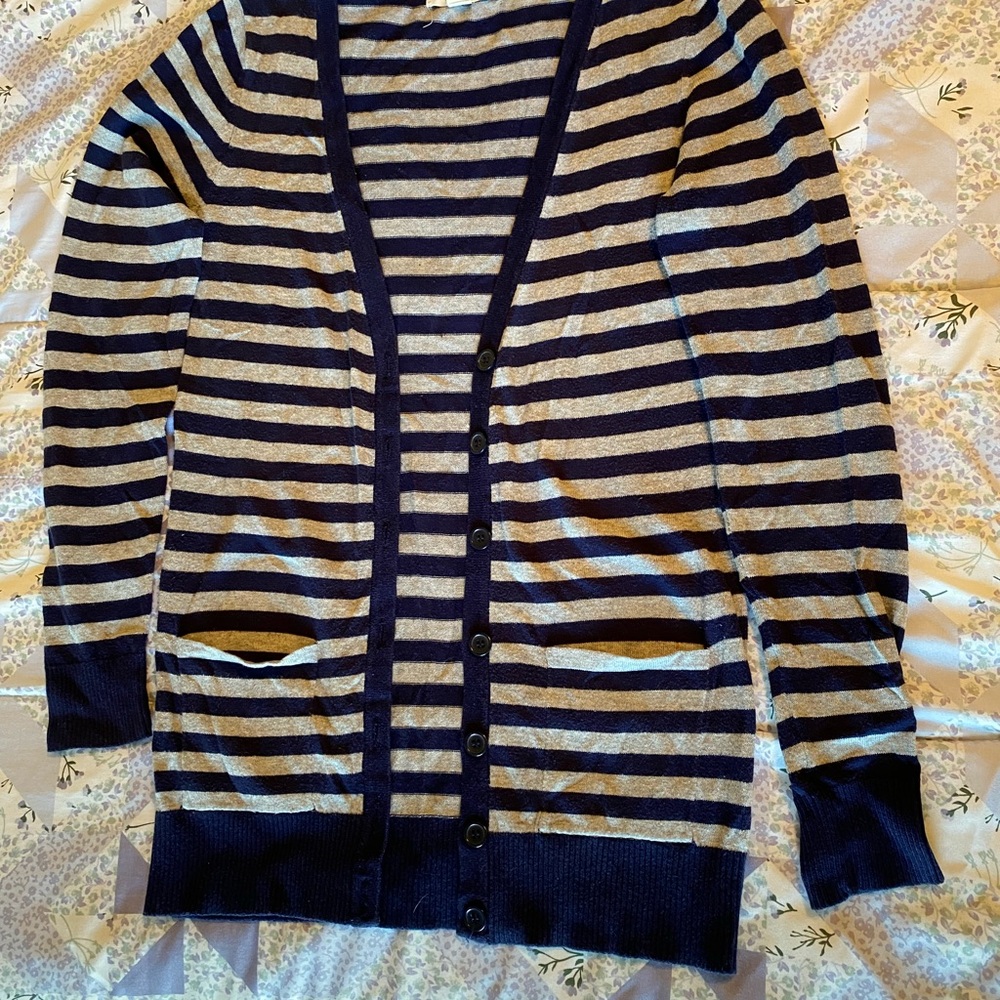 Striped Navy and Gray Women's Cardigan